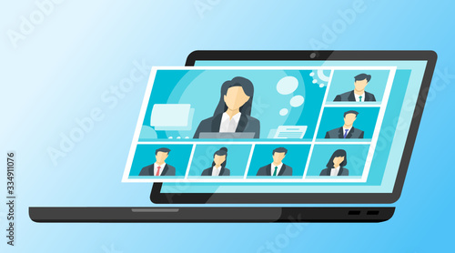 7 Panels Online Virtual Remote Meetings, TV Video Web Conference Teleconference Female Main. Company CEO President Executive Manager Boss Employee Team Work Learn From Home WFH Live Stream Webinars