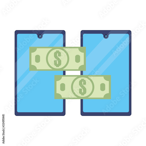 smartphones with bills dollars icon