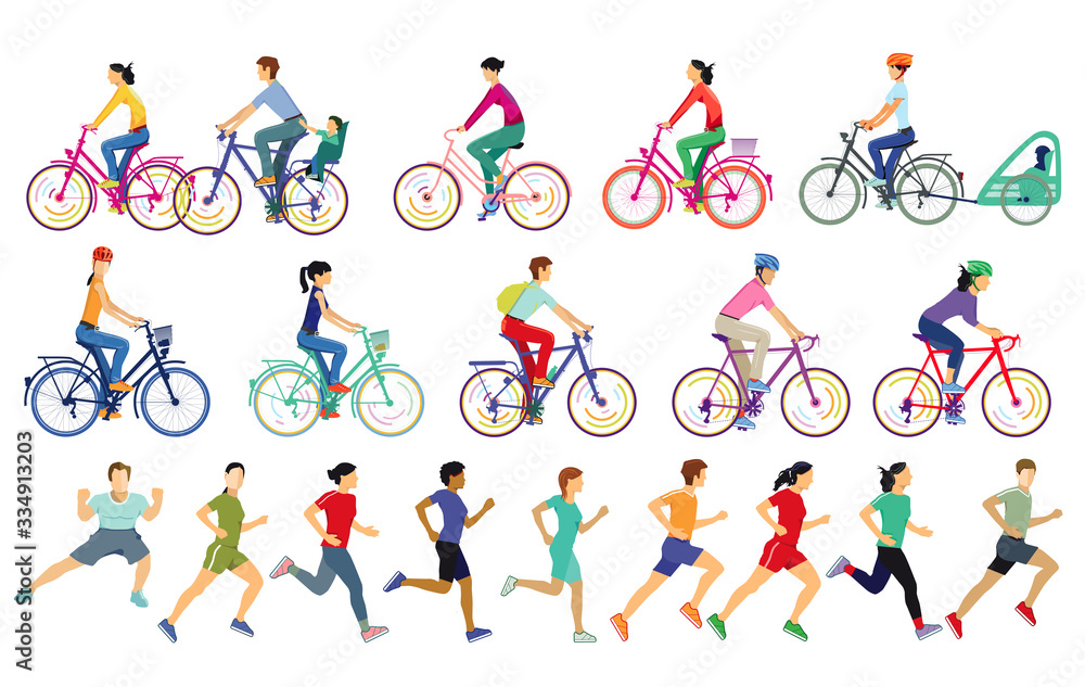 Menschen Laufen und Radfahrer beim Sport treiben
