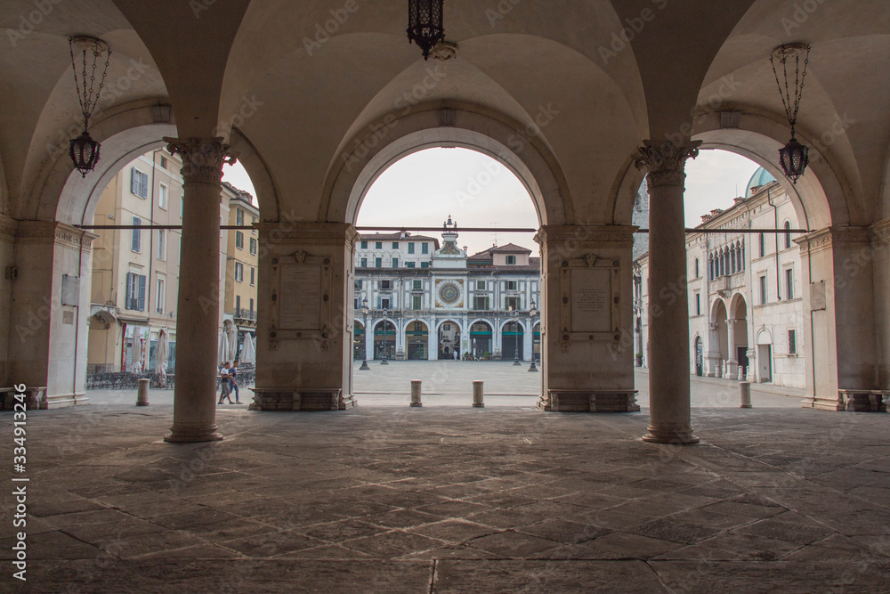 The view of Piazza Loggia from Comune di Brescia, Brescia, Lombardy, Italy.