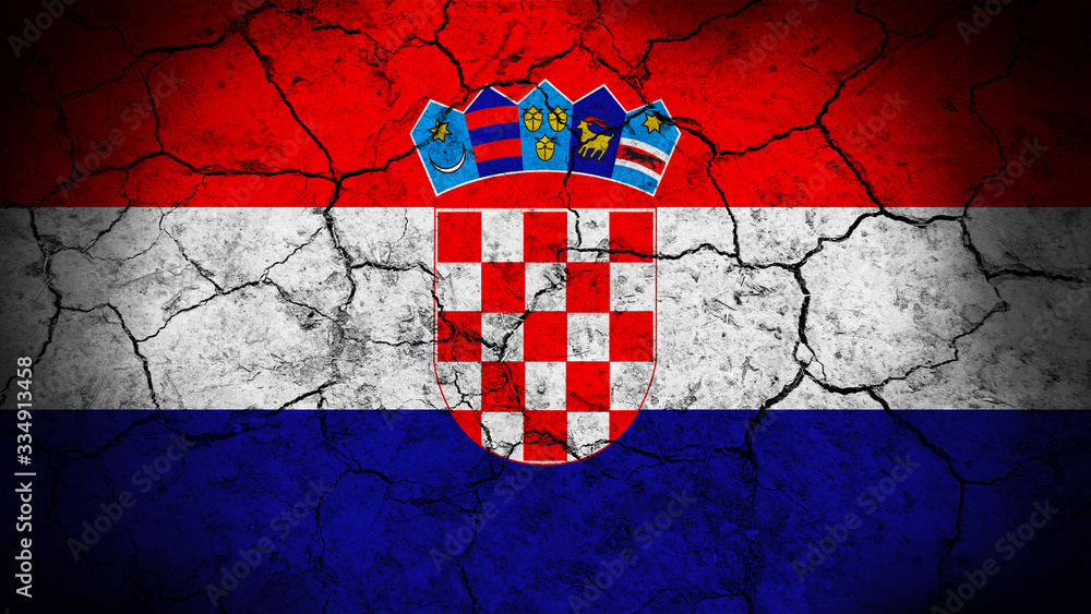 CRoatia flag on the cracked background texture. 