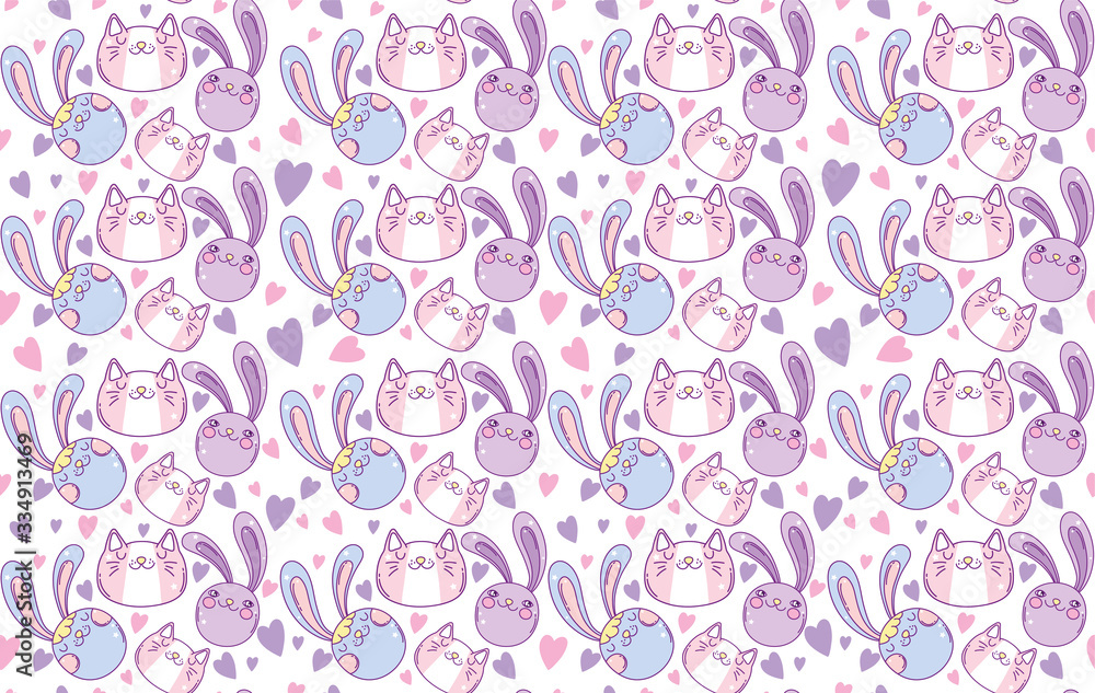 background of Kawaii rabbits cartoon vector design