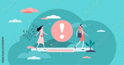 Social distancing concept, flat tiny persons vector illustration