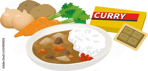 カレーの材料とカレーのイメージイラスト
