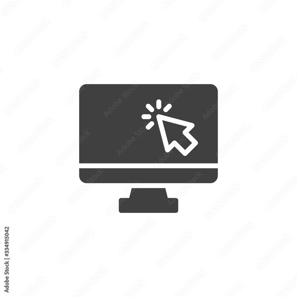 Computer click cursor vector icon. filled flat sign for mobile concept and web design. Monitor with mouse cursor glyph icon. Symbol, logo illustration. Vector graphics Computer click cursor vector icon. filled flat sign for mobile concept and web design. Monitor with mouse cursor glyph icon. Symbol, logo illustration. Vector graphics