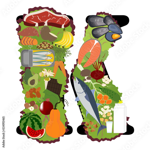 Potassium K mineral healthy organic nutrition vector illustration