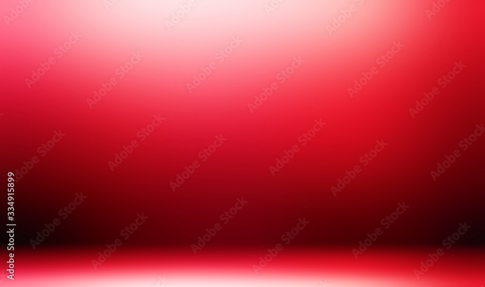 Empty red room 3d illustration. Spotlight on wall and floor reflection. Blur texture. Luxury abstract interior. Valentines day decorative studio background. 