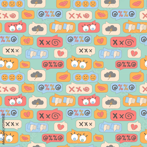 seamless pattern of cyberbullying, online bullying. Posting sexual remarks, or pejorative labels. profanity and sexual harassment.