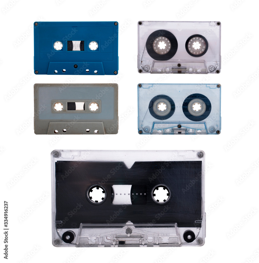 Fototapeta premium Colloection of Vintage old Tape Cassette isolated on white background with clipping path