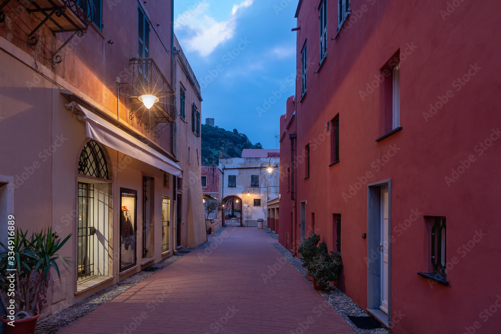 Varigotti narrow street in the night, Italy