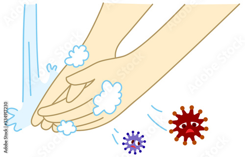 ハンドソープで手を洗うイラスト