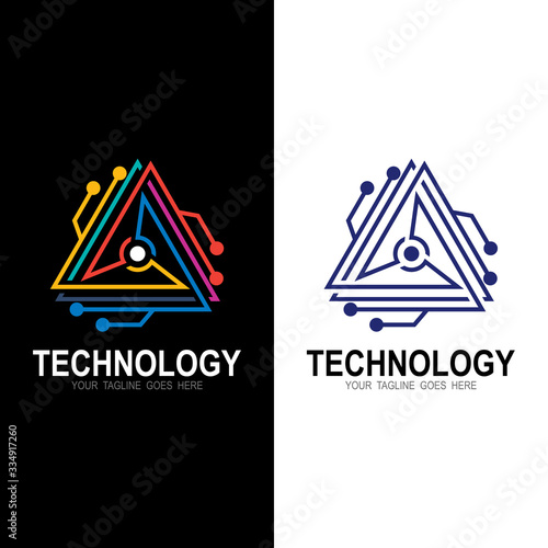 Triangle logo with line design technology , Colorful logo template