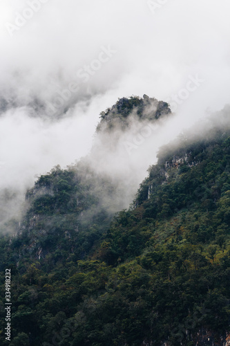 A landscape with fog and the nice view of mountains and forest at Chiang Dao, Thailand