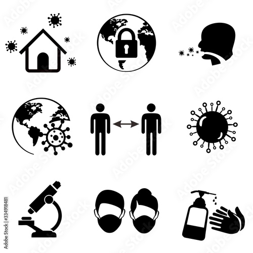 corona virus icon vector set, lockdown symbol, pandemic, in white background