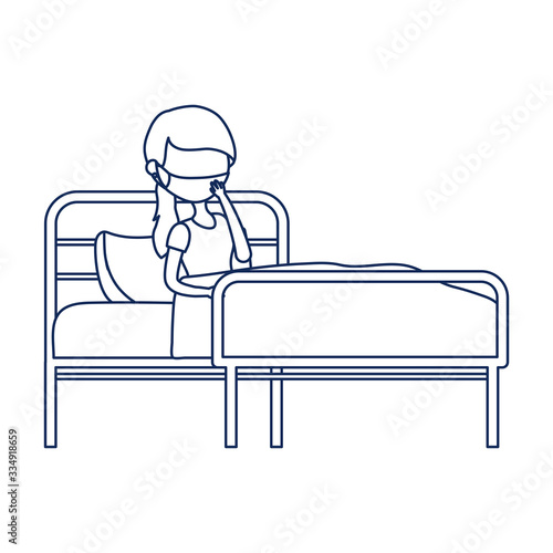 patient with mask in bed covid 19 pandemic line style
