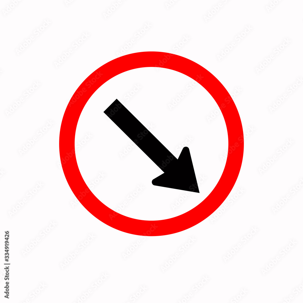 Keep Right by The Arrow Red Circle Traffic Road Sign,Vector Illustration, Isolate On White Background Label. Keep Right by The Arrow Red Circle Traffic Road Sign,Vector Illustration, Isolate On White Background Label.