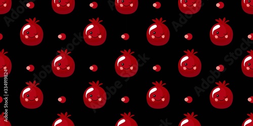pomegranate character. Exotic fruit pattern. Vector illustration..