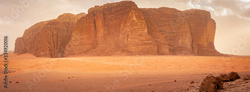 Panorama of Khazali’s mountain in the desert of Wadi Rum, Jordan photo