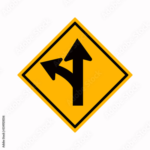 -Proceed Straight or Turn left Road Sign,Vector Illustration, Isolate On White Background Label.