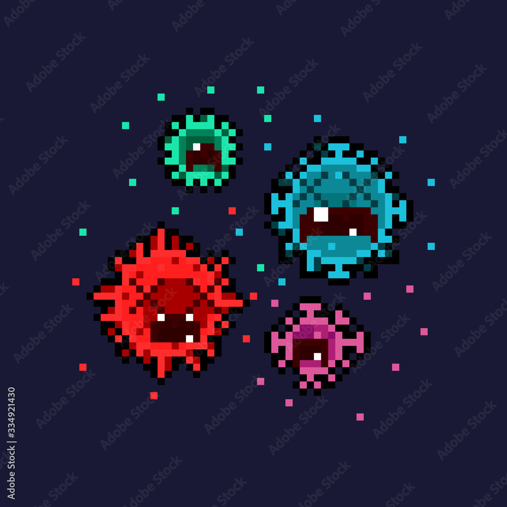 Pixel art cartoon virus character in sad emotion. Pixel art cartoon virus character in sad emotion.