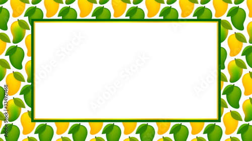 mango fruit frame for copy space text, banner frame with mango for background, mango pattern yellow green for banner advertisement, mango fruit ripe and raw pattern for text ad space