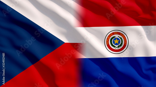 Waving Paraguay and Czech Republic National Flags with Fabric Texture
