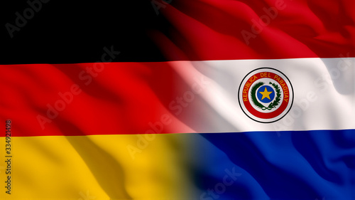 Waving Paraguay and Germany National Flags with Fabric Texture