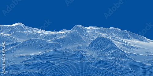 Abstract 3d wire-frame landscape. Blueprint style photo