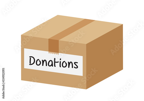 donation box closed isolated on white background, closed box for donations, illustration of donate cardboard box paper brown, clip art donated crate boxes pack for packaging, carton box donating