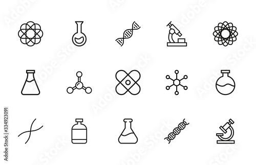 Set of bioengineering related vector line icons.