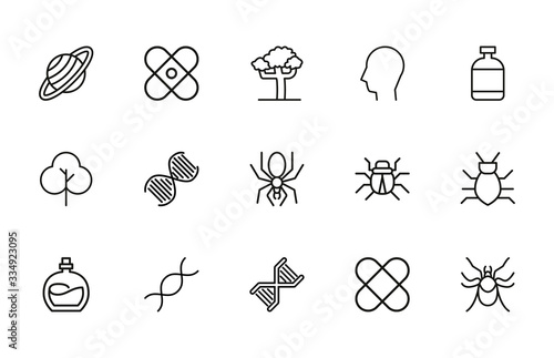 Stroke line icons set of biology