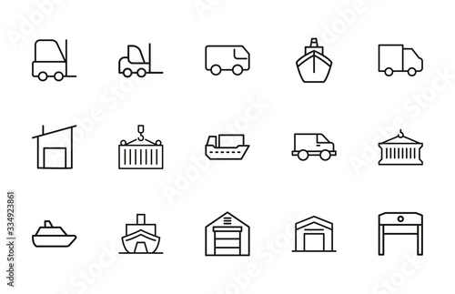Vector line icons collection of shipping.