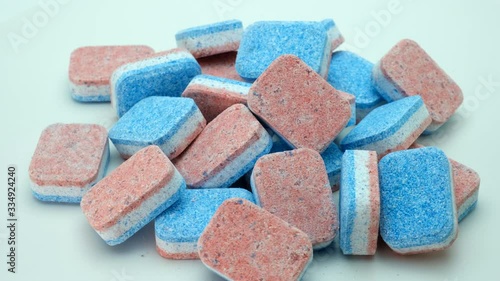 Dishwasher tablets. Multi function detergent tablets 4K 3840X2160 UHD footage 360 rotation