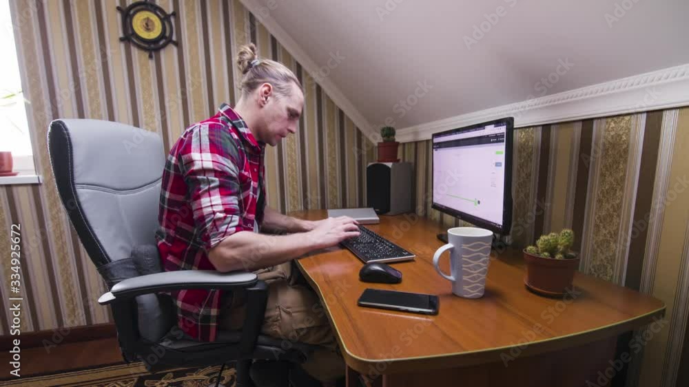 Man working at home on the computer. Timelapse Man working at home on the computer. Timelapse