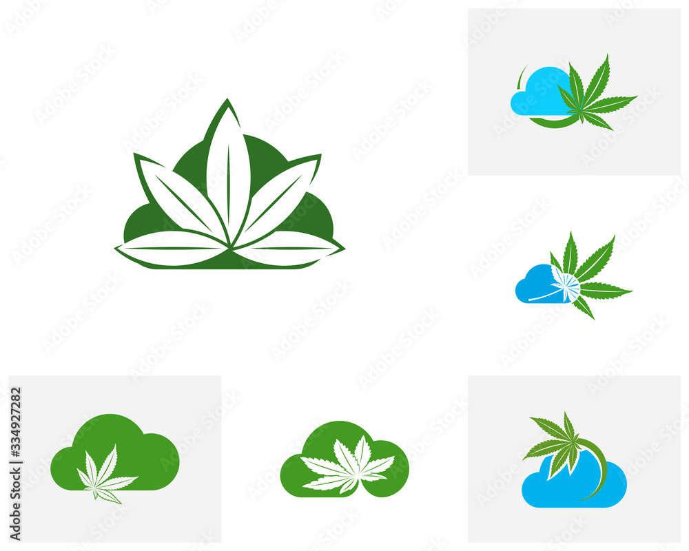 Set of Cannabis cloud logo design vector template. Creative Cannabis on white background