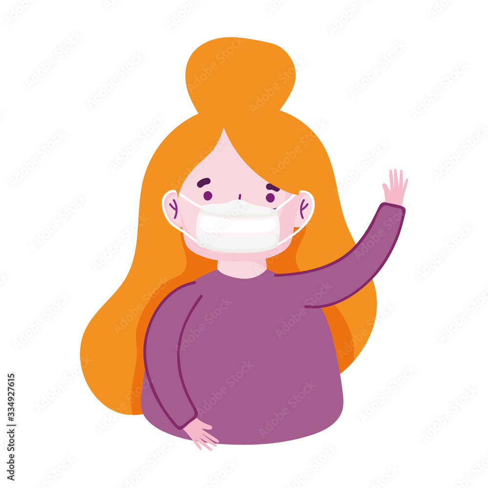 young woman cartoon with medical mask covid 19 coronavirus pandemic young woman cartoon with medical mask covid 19 coronavirus pandemic