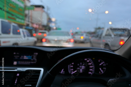 drive vehicle car automobile on traffic jam urban road