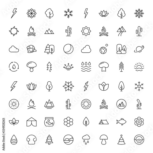 Nature line icon set.