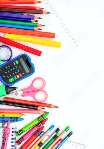 School supplies on white background. Back to school concept.