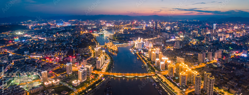Naklejka premium Aerial panorama view of cityscape of Fuzhou in China