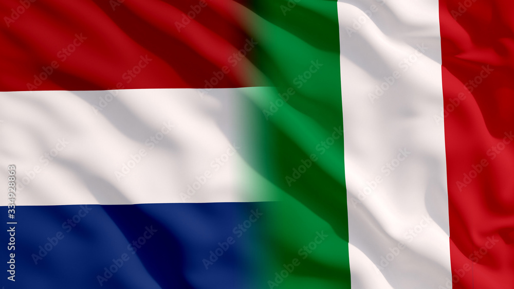 Fototapeta premium Waving Netherlands and Italy National Flags with Fabric Texture