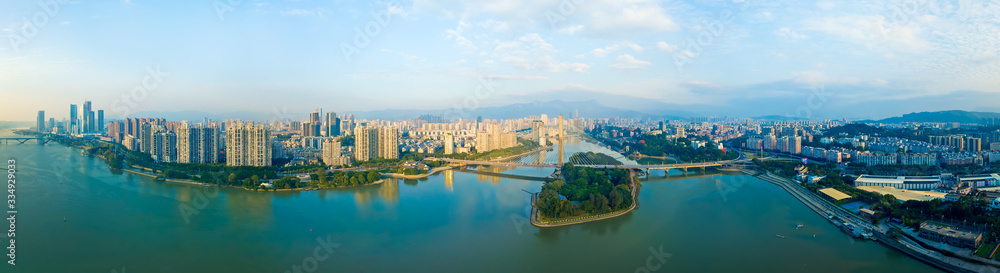 Aerial panorama view of cityscape of Fuzhou in China Aerial panorama view of cityscape of Fuzhou in China