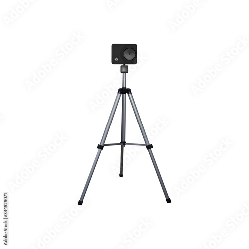 Action camera on a tripod.