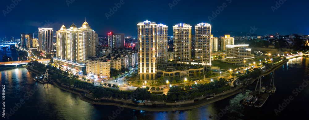 Naklejka premium Aerial panorama view of cityscape of Fuzhou in China