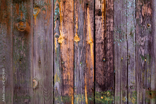 wooden background of old rotten planks with cracks and shabby paint