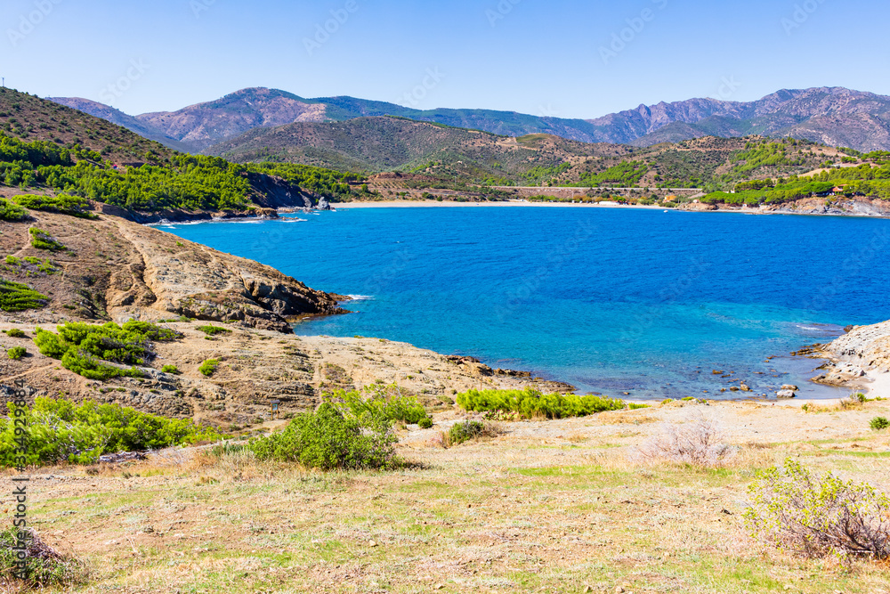 View of the bay of Playa del Garbet from the Punta of Borro, Costa Brava, Catalonia, Spain
