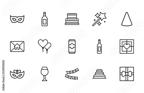 Birthday line icons set.