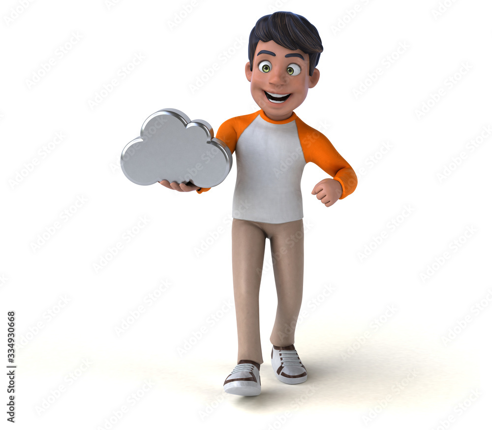 Fun 3D cartoon Asian teenager .
