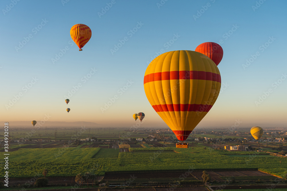 Obraz premium Hot air Balloons above Luxor city in a morning , Upper Egypt