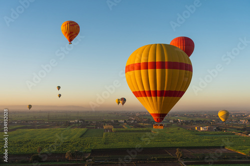 Hot air Balloons above Luxor city in a morning , Upper Egypt